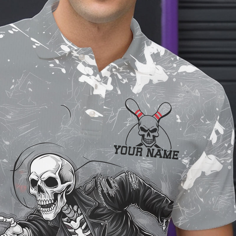 Custom Rock Style Skull Bowling Polo Shirts For Men, Funny Skeleton Bowlers Outfit IPHW8906