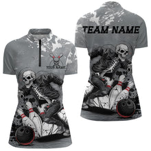 Load image into Gallery viewer, Custom Rock Style Skull Bowling Quarter-Zip Shirts For Women, Funny Skeleton Bowlers Outfit IPHW8906
