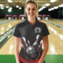 Load image into Gallery viewer, Custom Black And Red Grunge Style Skull Bowling Polo Shirts For Women, Bowling Team Uniform IPHW8907