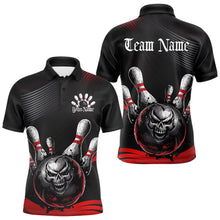 Load image into Gallery viewer, Custom Black And Red Grunge Style Skull Bowling Polo Shirts For Men, Bowling Team Uniform IPHW8907