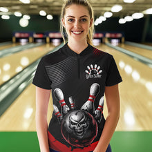 Load image into Gallery viewer, Custom Black And Red Grunge Style Skull Bowling Quarter-Zip Shirts For Women Team Uniform IPHW8907