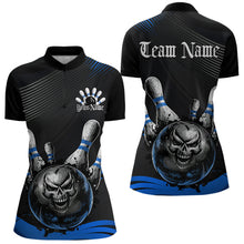 Load image into Gallery viewer, Custom Black And Blue Grunge Style Skull Bowling Quarter-Zip Shirts For Women, Team Uniform IPHW8908