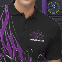 Load image into Gallery viewer, Custom Purple Flame Bowling Men Polo Shirt, Team Jerseys Bowling League Shirt IPHW11283