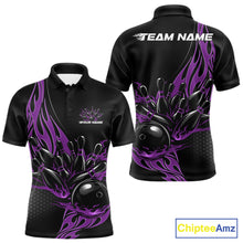 Load image into Gallery viewer, Custom Purple Flame Bowling Men Polo Shirt, Team Jerseys Bowling League Shirt IPHW11283