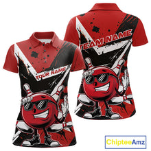 Load image into Gallery viewer, Custom Black And Red Star Funny Bowling Polo Shirts For Women, Bowling Tournament Shirt IPHW9358