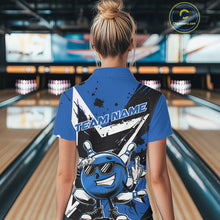 Load image into Gallery viewer, Custom Black And Blue Star Funny Bowling Polo Shirts For Women, Bowling Tournament Shirt IPHW9359