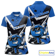 Load image into Gallery viewer, Custom Black And Blue Star Funny Bowling Polo Shirts For Women, Bowling Tournament Shirt IPHW9359