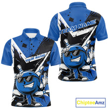 Load image into Gallery viewer, Custom Black And Blue Star Funny Bowling Polo Shirts For Men, Bowling Tournament Shirt IPHW9359