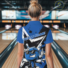 Load image into Gallery viewer, Custom Black And Blue Star Funny Bowling Women Quarter-Zip Shirt, Bowling Team Shirt IPHW9359