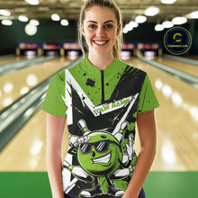 Load image into Gallery viewer, Custom Black And Green Star Funny Bowling Women Quarter-Zip Shirt, Bowling Team Shirt IPHW9360