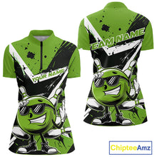 Load image into Gallery viewer, Custom Black And Green Star Funny Bowling Women Quarter-Zip Shirt, Bowling Team Shirt IPHW9360