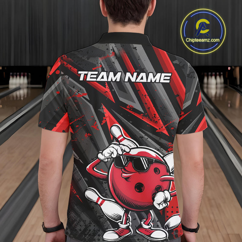 Black And Red Funny Custom Bowling Jerseys, Cool Bowling Polo Shirts For Men IPHW9361