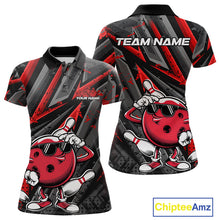 Load image into Gallery viewer, Black And Red Funny Custom Bowling Jerseys, Cool Bowling Polo Shirts For Women IPHW9361