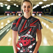 Load image into Gallery viewer, Black And Red Funny Custom Bowling Jerseys, Cool Bowling Quarter-Zip Shirts For Women IPHW9361