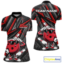 Load image into Gallery viewer, Black And Red Funny Custom Bowling Jerseys, Cool Bowling Quarter-Zip Shirts For Women IPHW9361