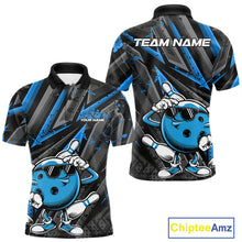 Load image into Gallery viewer, Black And Blue Funny Custom Bowling Jerseys, Cool Bowling Polo Shirts For Men IPHW9362