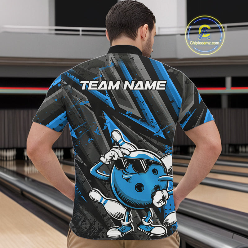 Black And Blue Funny Custom Bowling Jerseys, Cool Bowling Quarter-Zip Shirts For Men IPHW9362