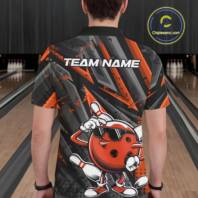 Black And Orange Funny Custom Bowling Jerseys, Cool Bowling Polo Shirts For Men IPHW9363