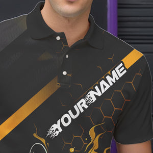 Custom Black And Gold Flame Bowling Shirts For Men, Bowling Team Bowling League Shirts IPHW7505