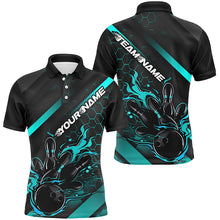 Load image into Gallery viewer, Custom Black And Blue Flame Bowling Shirts For Men, Bowling Team Bowling League Shirts IPHW7507