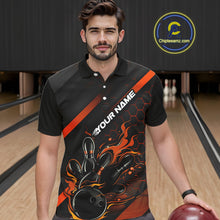 Load image into Gallery viewer, Custom Black And Orange Flame Bowling Shirts For Men, Bowling Team Bowling League Shirts IPHW7508