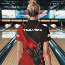 Load image into Gallery viewer, Custom Black And Red Flame Bowling Polo Shirt For Women, Bowling Team League Shirt IPHW9872