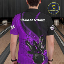 Load image into Gallery viewer, Custom Black And Purple Flame Bowling Polo Shirt For Men, Bowling Team League Shirt IPHW9874