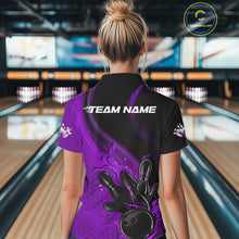 Load image into Gallery viewer, Custom Black And Purple Flame Bowling Polo Shirt For Women, Bowling Team League Shirt IPHW9874