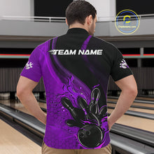 Load image into Gallery viewer, Custom Black And Purple Flame Bowling Quarter-Zip Shirt For Men, Bowling Team League Shirt IPHW9874