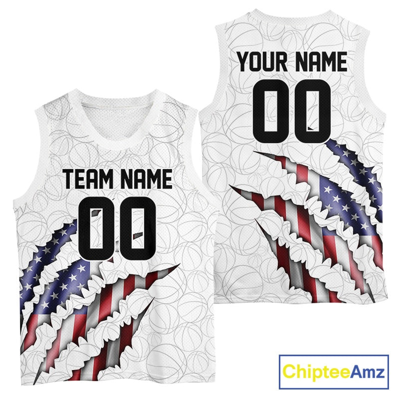 Custom Patriotic US Flag Basketball Jerseys, Personalized Name Number Basketball Team Shirt IPHW10510