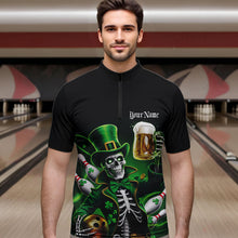Load image into Gallery viewer, Custom Funny St Patricks Day Leprechaun Skull With Beer Bowling Team Quarter-Zip Shirts Team Outfit IPHW8603