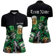 Load image into Gallery viewer, Custom Funny St Patricks Day Leprechaun Skull With Beer Bowling Team Quarter-Zip Shirts IPHW8603