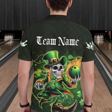 Load image into Gallery viewer, Custom Funny St Patricks Day Leprechaun Skull Bowling Team Polo Shirts, Tournament Outfits IPHW8605