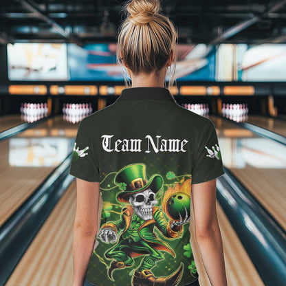 Custom Funny St Patricks Day Leprechaun Skull Bowling Team Polo Shirts, Tournament Outfits IPHW8605