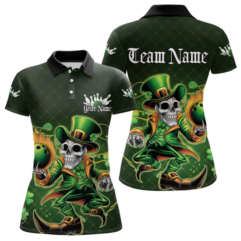 Custom Funny St Patricks Day Leprechaun Skull Bowling Team Polo Shirts, Tournament Outfits IPHW8605