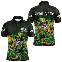 Load image into Gallery viewer, Custom Funny St Patricks Day Leprechaun Skull Bowling Team Polo Shirts, Tournament Outfits IPHW8605