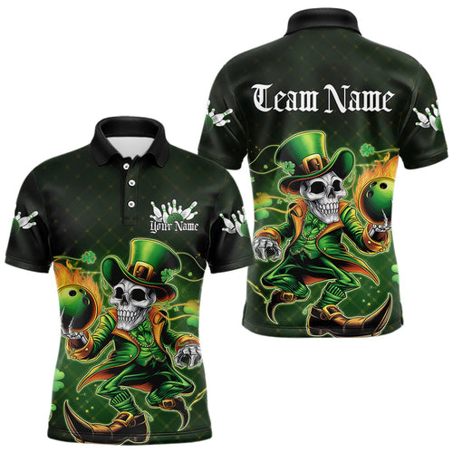 Custom Funny St Patricks Day Leprechaun Skull Bowling Team Polo Shirts, Tournament Outfits IPHW8605