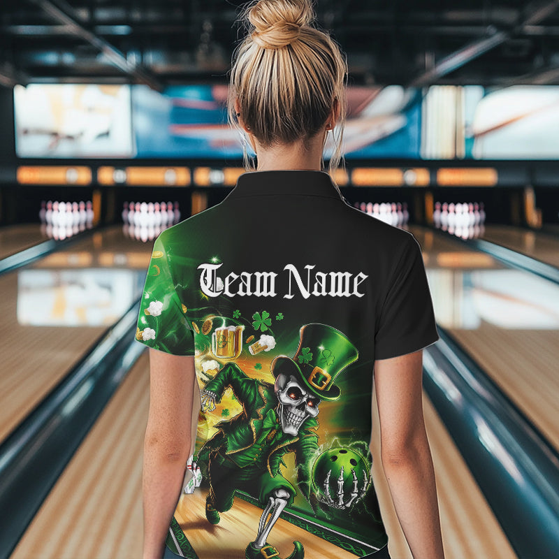 Custom Funny St Patricks Day Leprechaun Skull With Beer Bowling Team Quarter-Zip Shirts IPHW8606