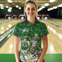 Load image into Gallery viewer, Custom Funny Saint Patricks Day Skull And Beer Bowling Womens Polo Shirt, Lucky Team Shirt IPHW8607