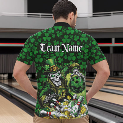 Custom Funny Saint Patricks Day Skull And Beer Bowling Quarter-Zip Shirt For Men, Lucky Team Shirt IPHW8607