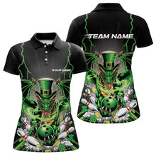 Load image into Gallery viewer, Custom Black And Green St Patricks Dragon Bowling Womens Polo Shirt, Lucky Dragon Bowling IPHW8609