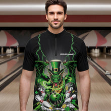 Load image into Gallery viewer, Custom Black And Green St Patricks Dragon Bowling Quarter-Zip Shirts For Men, Lucky Dragon Bowling IPHW8609