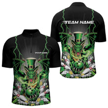 Load image into Gallery viewer, Custom Black And Green St Patricks Dragon Bowling Quarter-Zip Shirts For Men, Lucky Dragon Bowling IPHW8609
