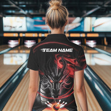 Load image into Gallery viewer, Custom Black And Red Flame Dragon Bowling Team Women Polo Shirts, Bowling League Shirt IPHW8911