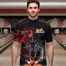 Load image into Gallery viewer, Custom Black And Red Flame Dragon Bowling Team Men Quarter-Zip Shirts, Bowling League Shirt IPHW8911