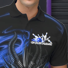 Load image into Gallery viewer, Custom Black And Blue Flame Dragon Bowling Team Men Polo Shirts, Bowling League Shirt IPHW8913