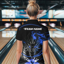 Load image into Gallery viewer, Custom Black And Blue Flame Dragon Bowling Women Quarter-Zip Shirts, Bowling League Shirt IPHW8913