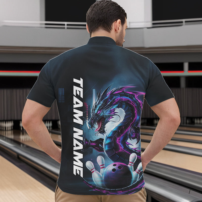 Custom Futuristic Style Dragon Bowling Quarter-Zip Shirts For Men, Dragon Bowling Outfits IPHW8914