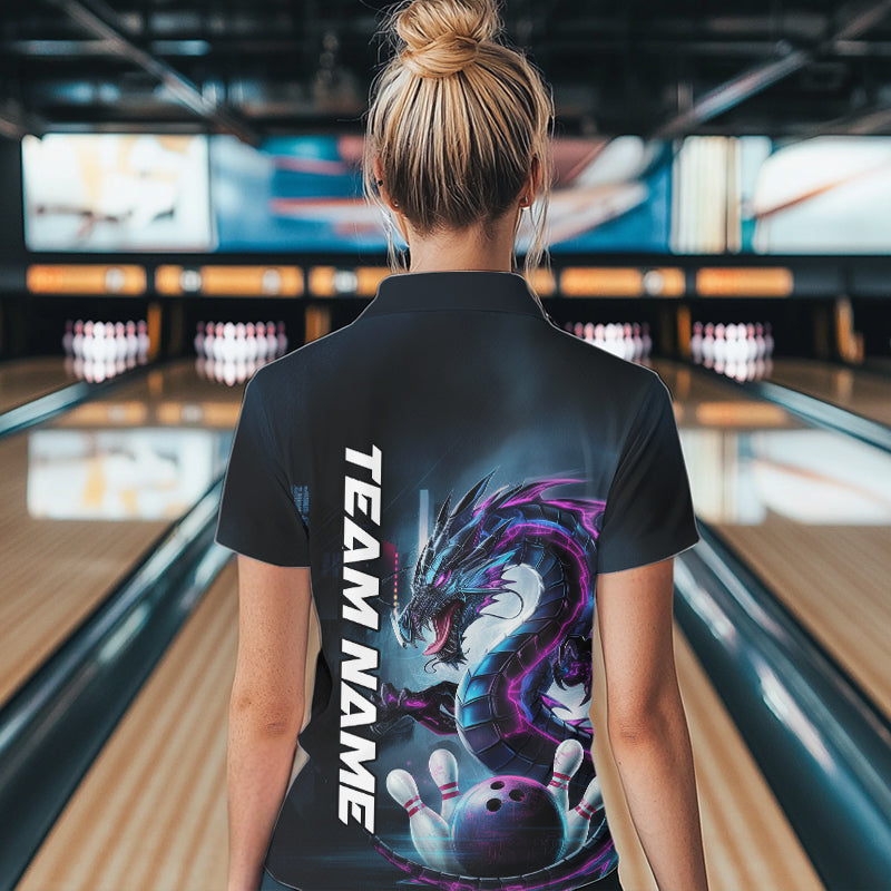 Custom Futuristic Style Dragon Bowling Quarter-Zip Shirts For Women, Dragon Bowling Outfits IPHW8914