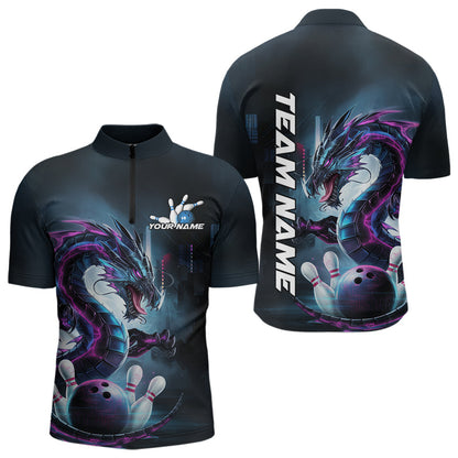 Custom Futuristic Style Dragon Bowling Quarter-Zip Shirts For Men, Dragon Bowling Outfits IPHW8914